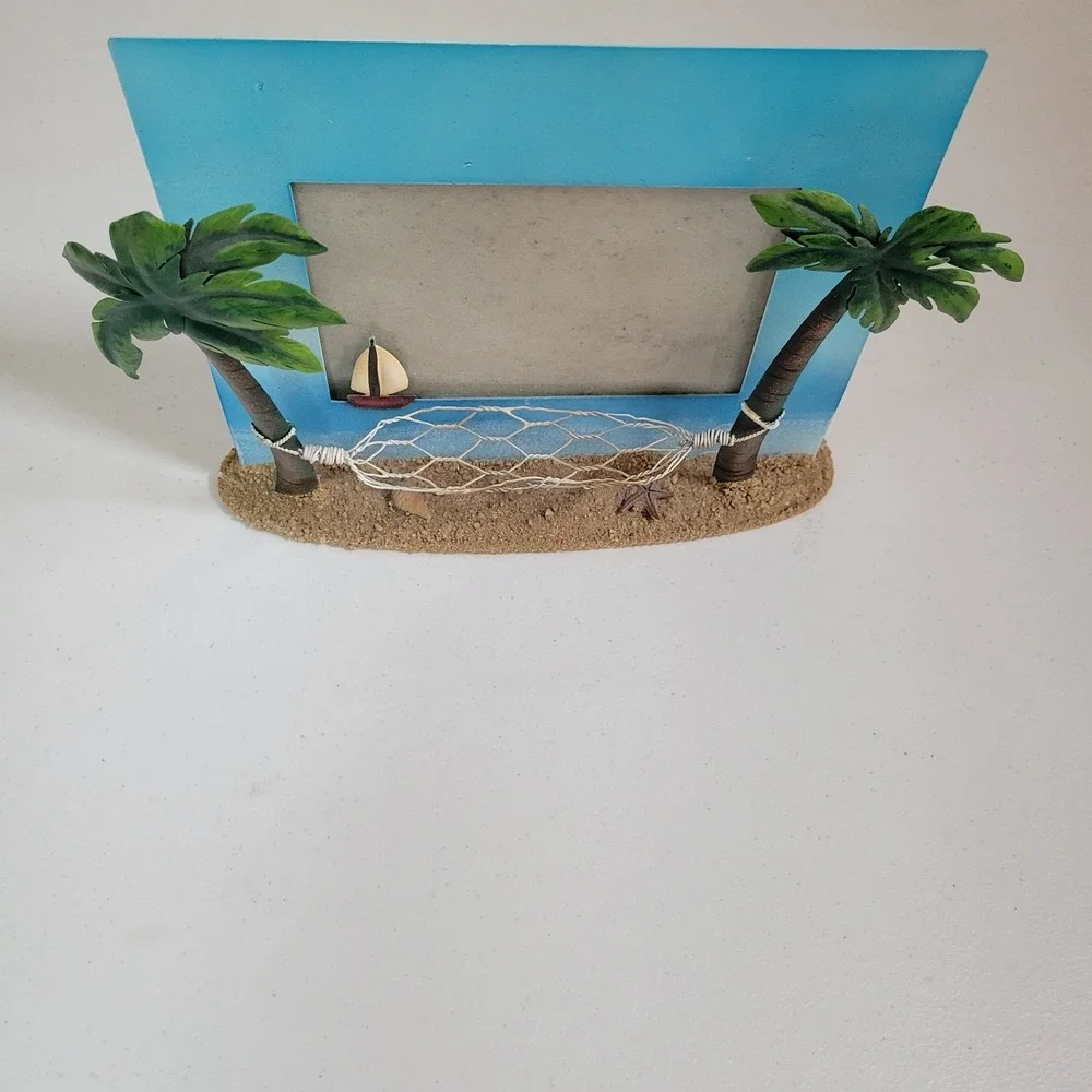 Metal‎ Beach Palm Trees Picture Frame Hammock Free Stand Tropical 0266